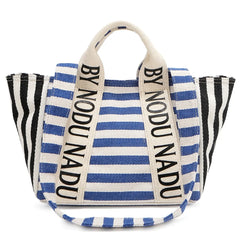 Nicole Lee USA Letter Striped Tote Bag Royal Blue One Size OutfitFlow