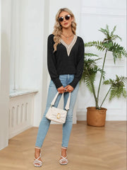 V-Neck Long Sleeve Blouse OutfitFlow
