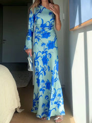 Floral Print One-Shoulder Maxi Dress OutfitFlow