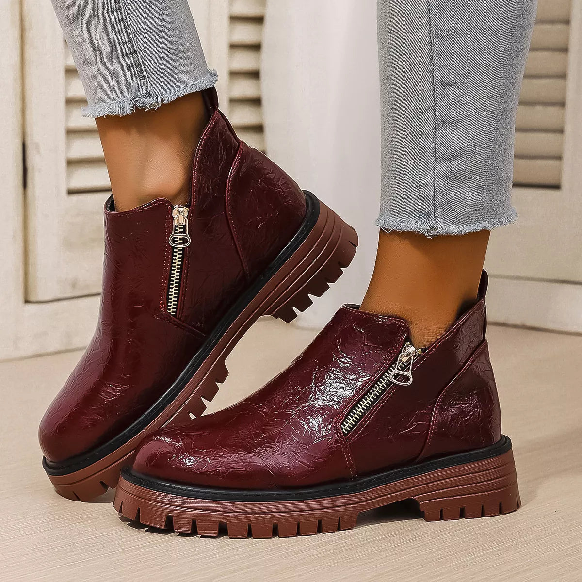Round Toe Block Heels Boots OutfitFlow