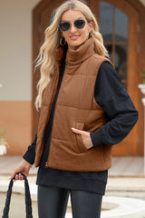 Pocketed Zip Up Turtleneck Vest Coat