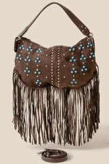 Fame Studded Pattern Multi Fringe Hobo Shoulder Bag OutfitFlow