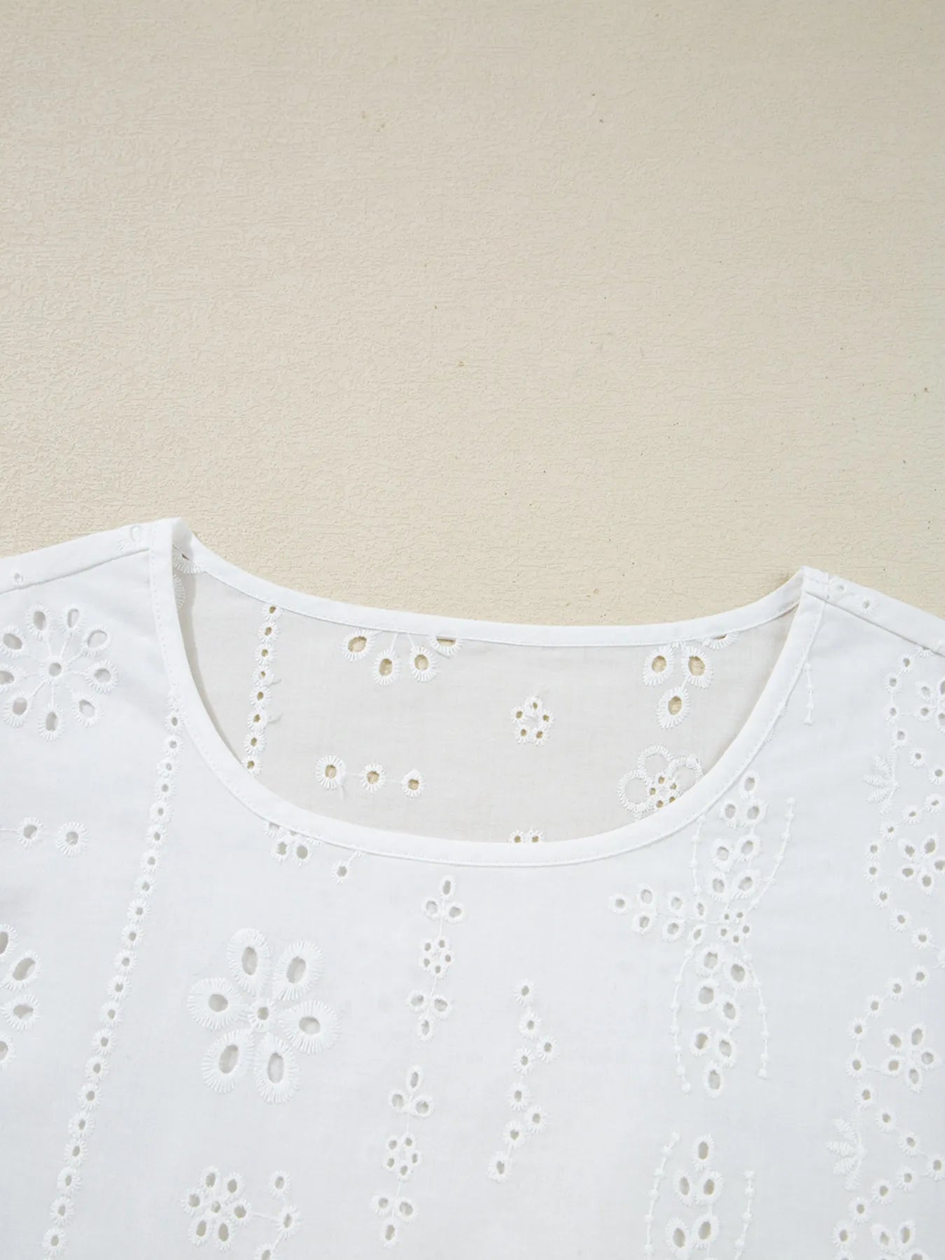 Eyelet Long Sleeve Blouse with Elastic Cuffs OutfitFlow