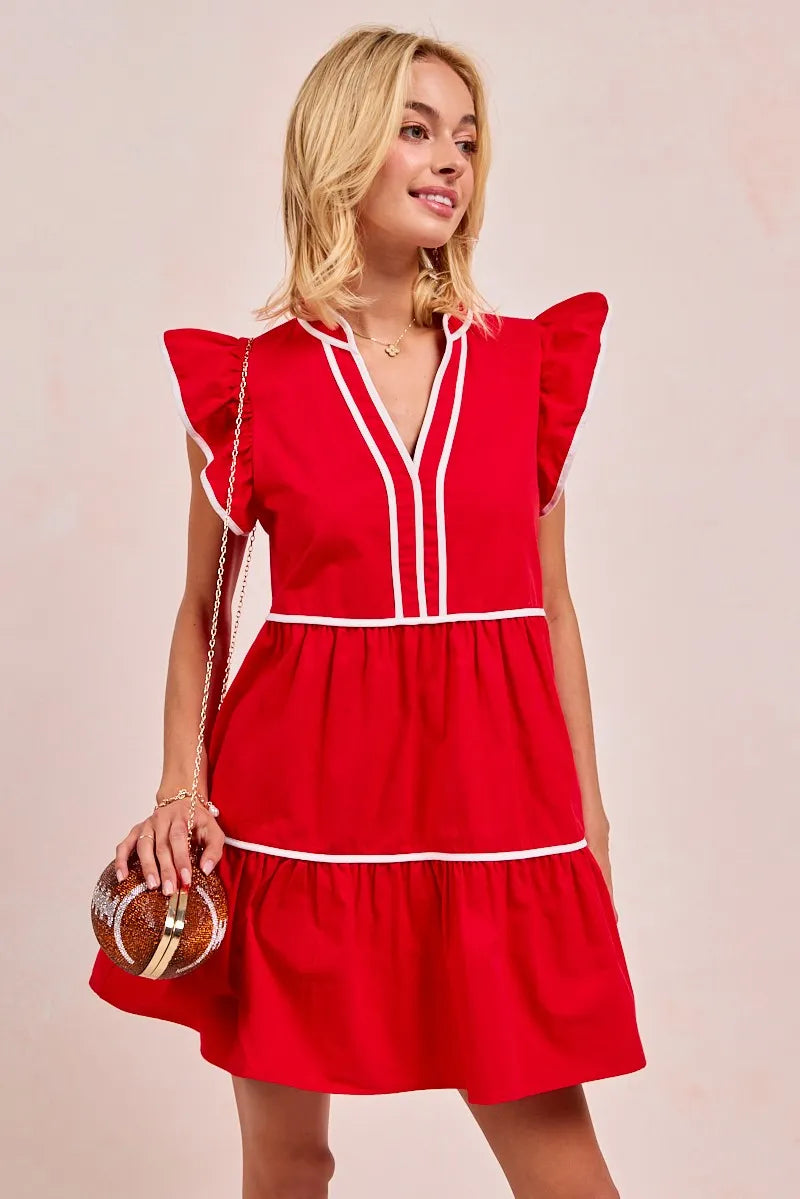 BiBi Gameday Theme Contrast Binding Ruffled Dress OutfitFlow