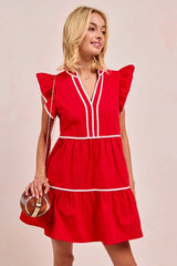 BiBi Gameday Theme Contrast Binding Ruffled Dress OutfitFlow