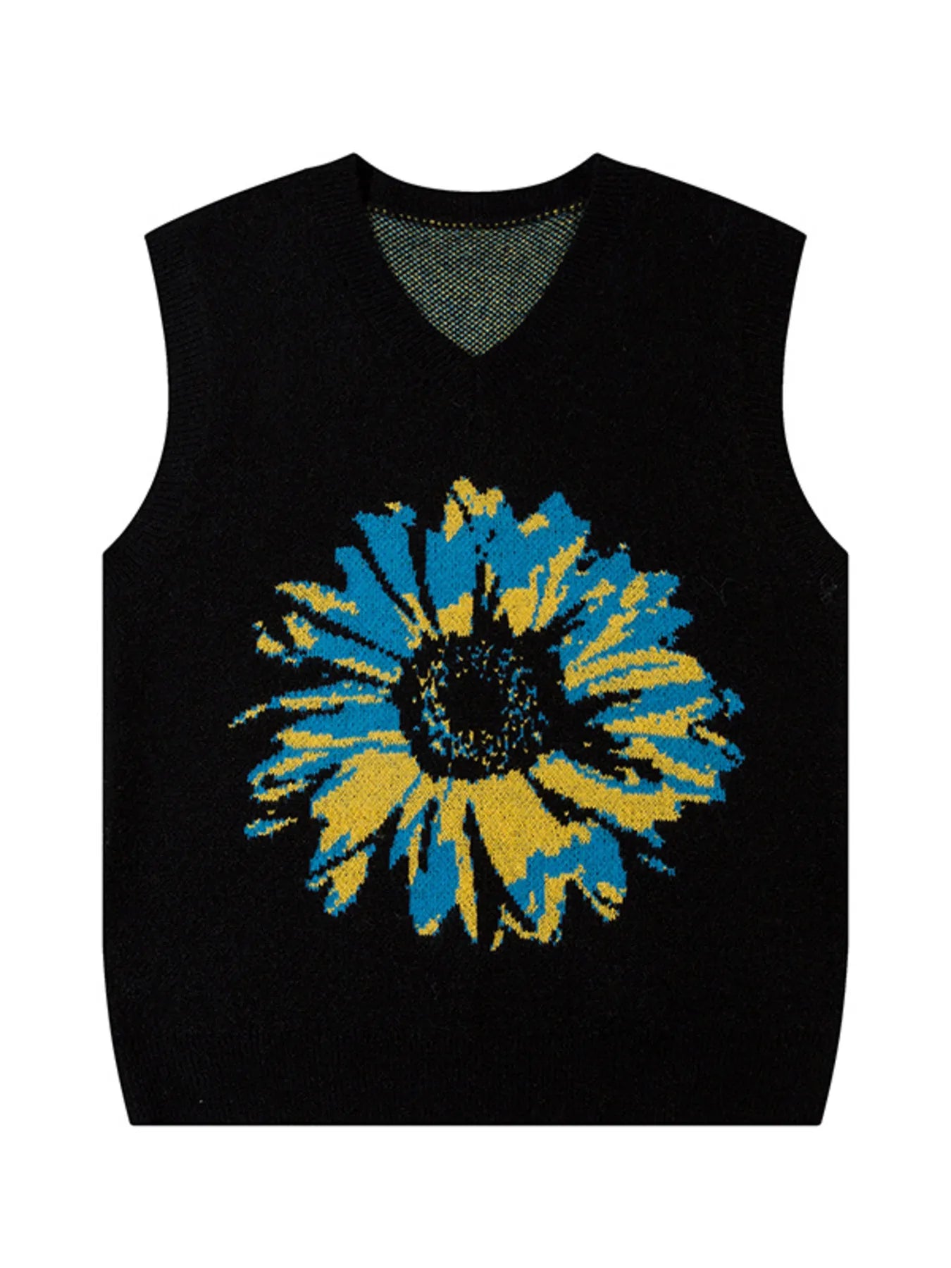 Men's Floral V-Neck Sweater Vest Black Trendsi