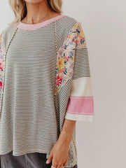 Striped Floral Long Sleeve T-Shirt OutfitFlow