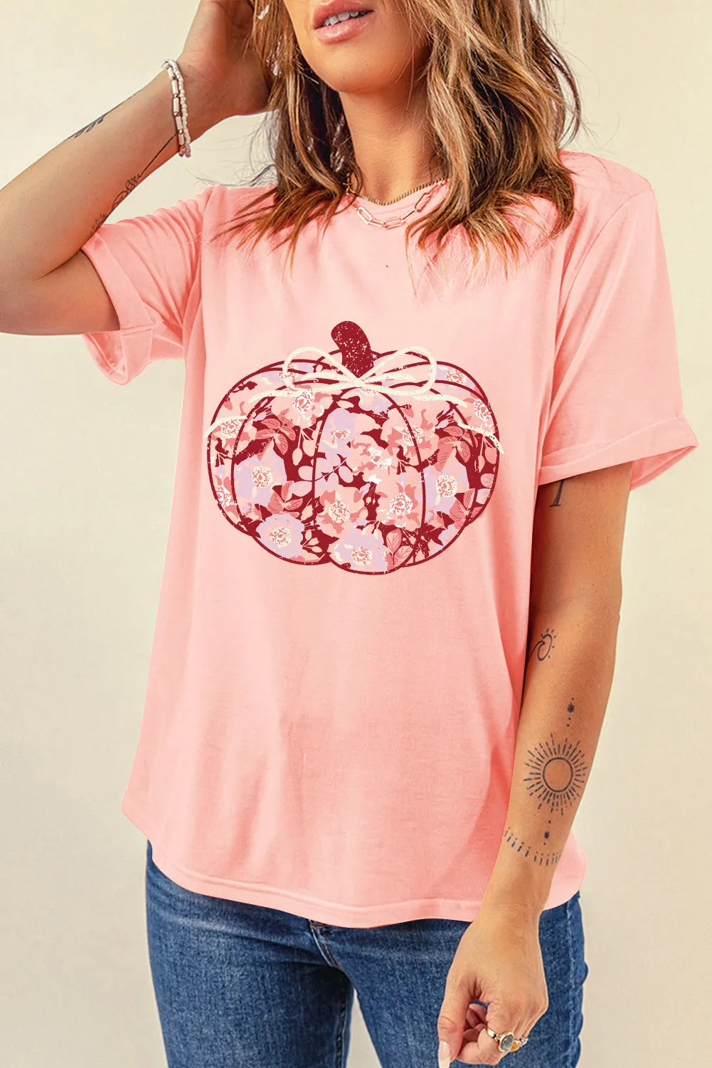 Pumpkin Graphic Round Neck Long Sleeve T-Shirt OutfitFlow