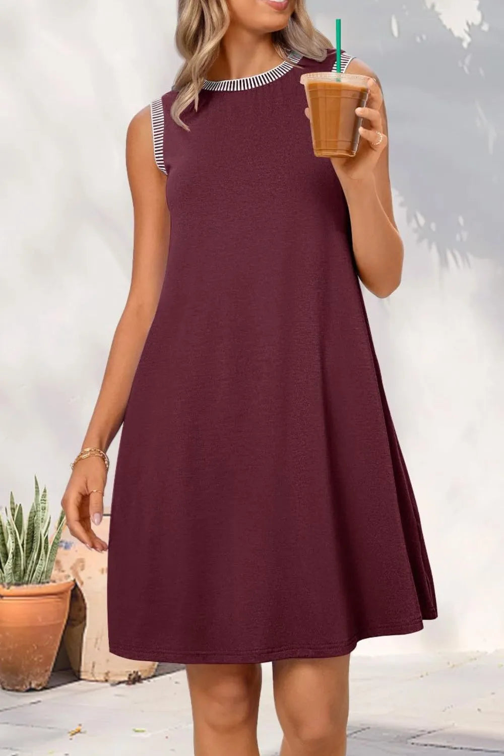 Round Neck Sleeveless Mini Tank Dress OutfitFlow