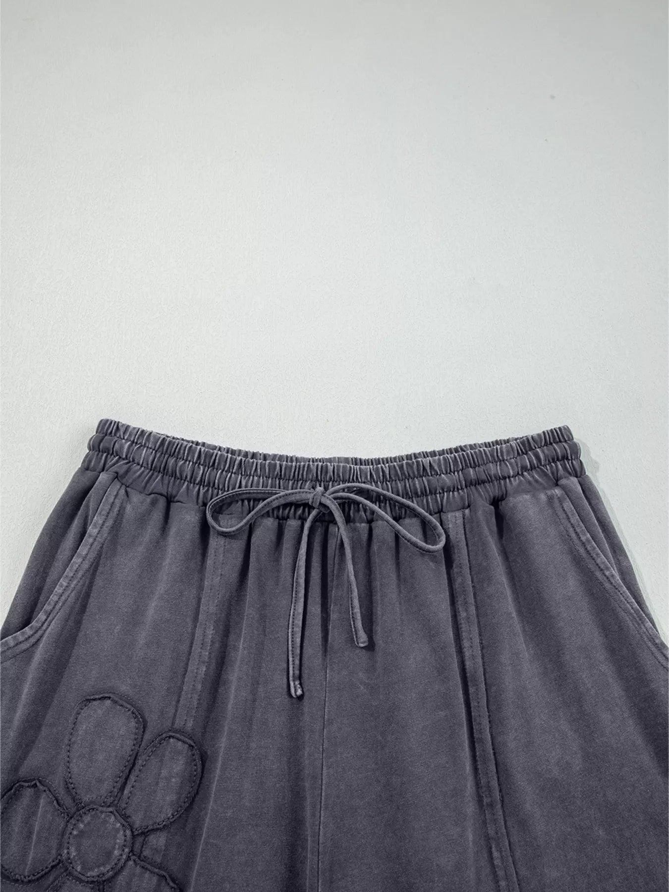 Flower Patch Mineral Washed Terry Knit Cropped Wide Leg Pants OutfitFlow