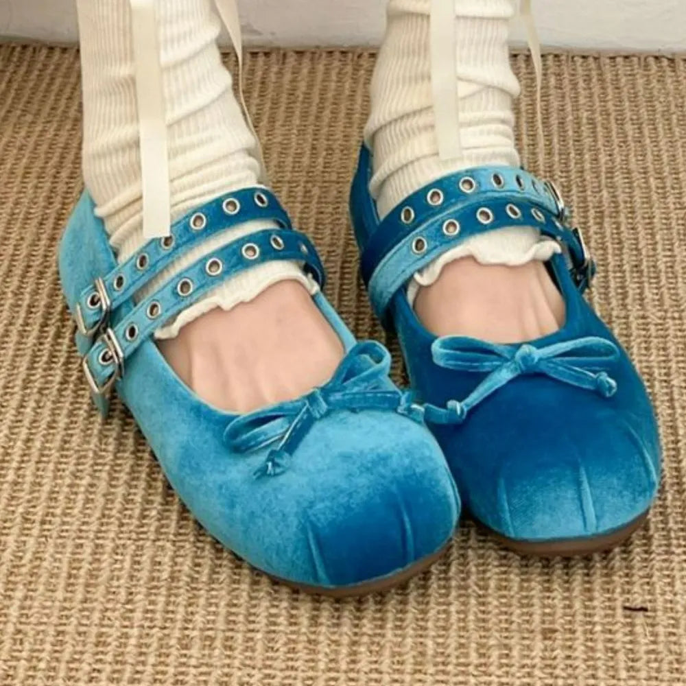 Round Toe Flats Slip-Ons Blue OutfitFlow