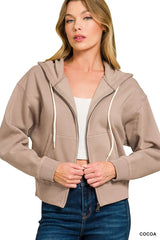 Zenana Fleece Cropped Zip-up Hoodie with Pockets Trendsi