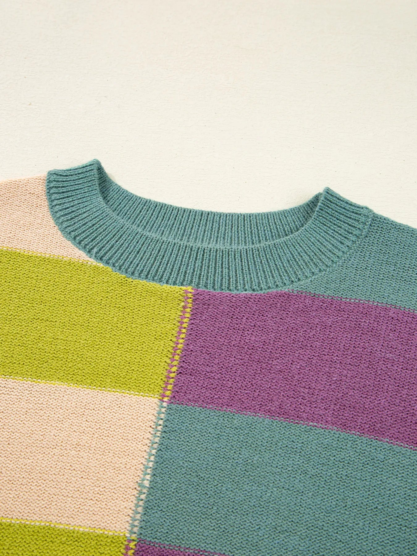 Stripe Drop Shoulder Ribbed Edge Sweater OutfitFlow