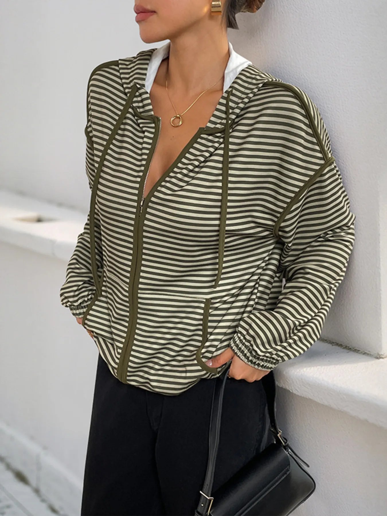Striped Zip Up Oversized Hoodie OutfitFlow