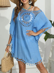Tassel Crochet Round Neck Cover-Up OutfitFlow