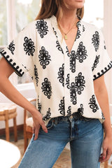 Printed Short Sleeve Loose Blouse OutfitFlow