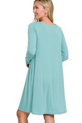 Zenana Long Sleeve Flare Dress With Pockets OutfitFlow