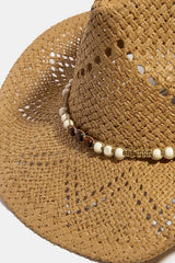 Fame Mixed Beaded Strap Western Fedora Straw Hat OutfitFlow