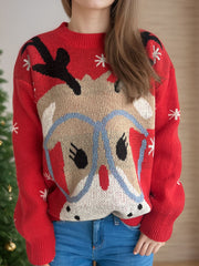 Outfit Flow - Reindeer Round Neck Dropped Shoulder Sweater