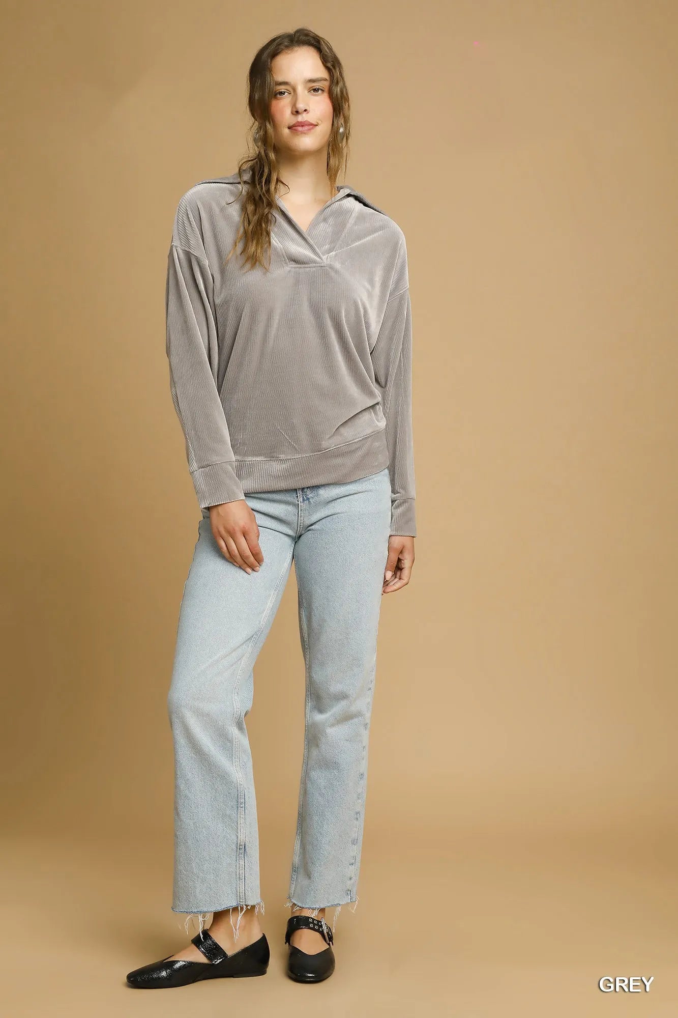 Umgee Soft Thermal Collared Long Sleeve Top OutfitFlow