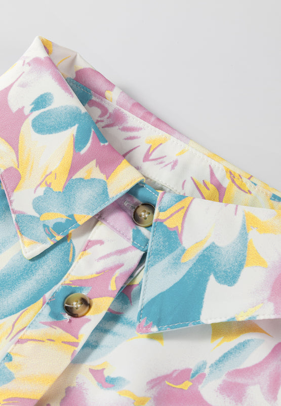 Printed Button Down Lantern Sleeve Shirt OutfitFlow
