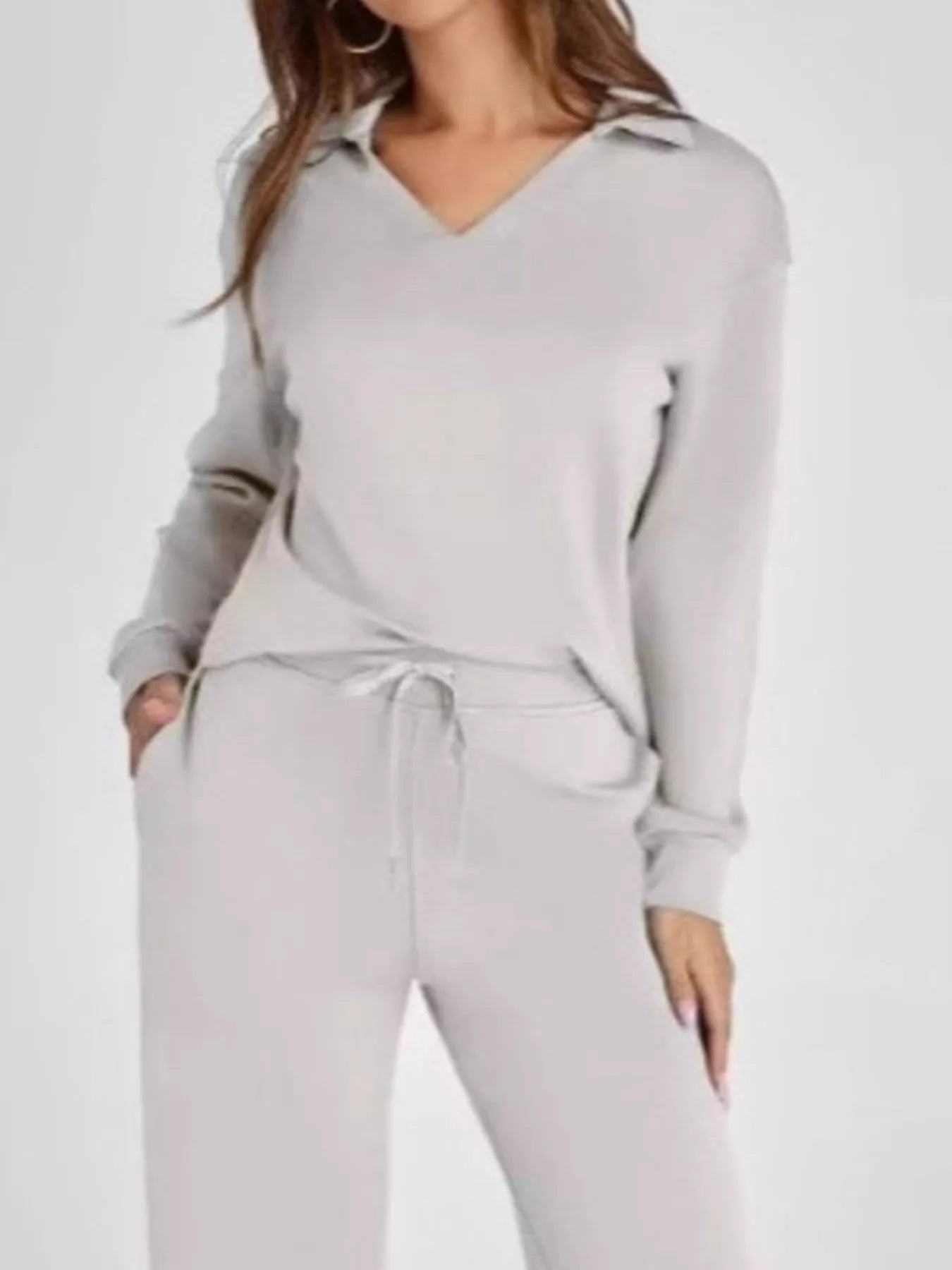 Full Size Johnny Collar Long Sleeve Top and Pants Plus Size OutfitFlow