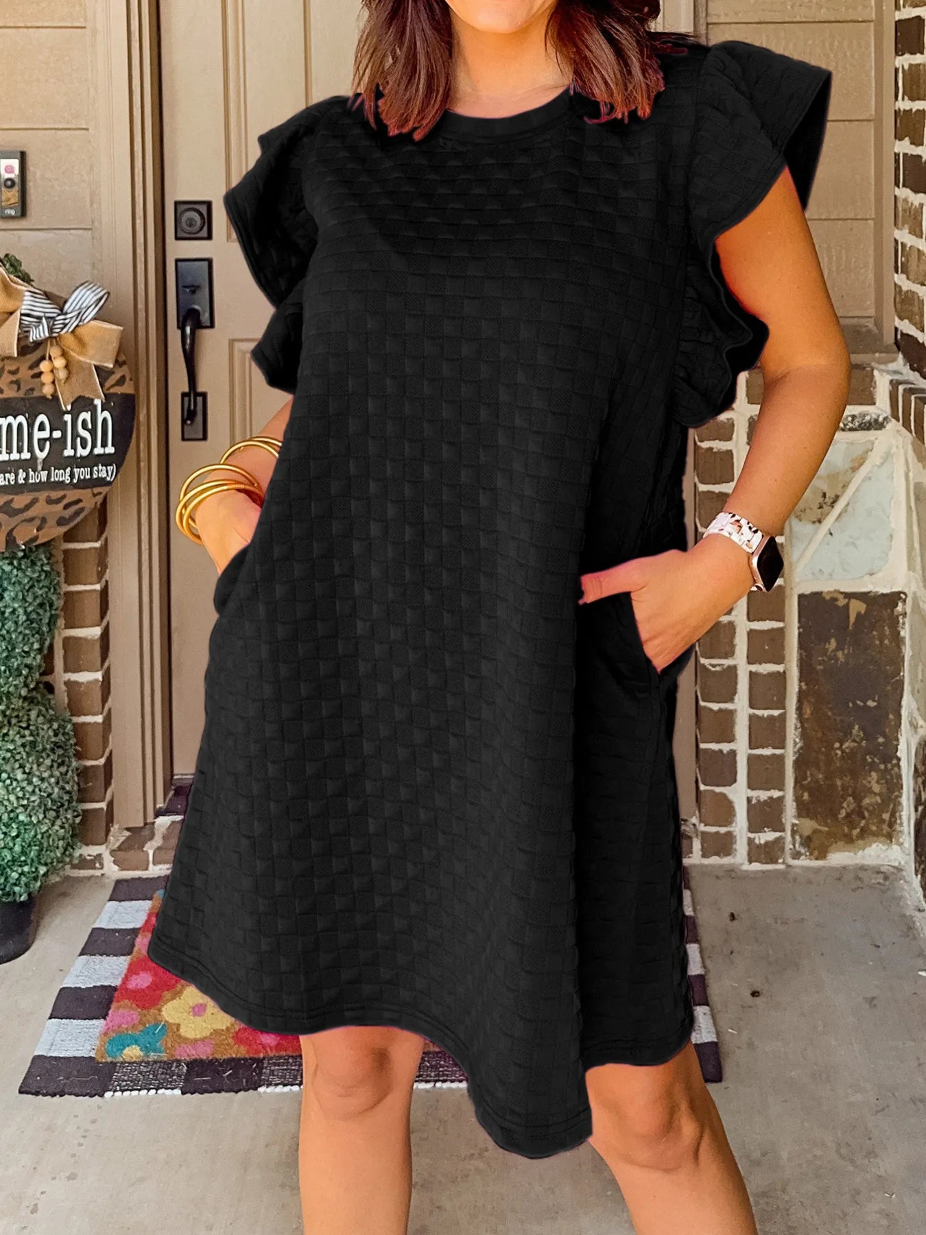 Textured Ruffle Sleeve Casual Summer Dress OutfitFlow