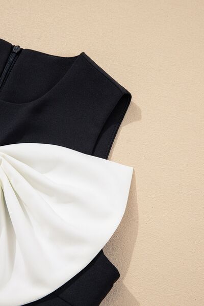 Bow Contrast Sleeveless Mini Dress OutfitFlow