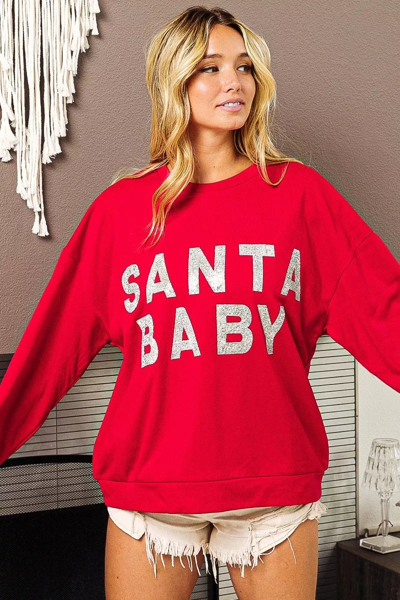 BiBi Santa Baby Lettering Christmas Sweatshirt OutfitFlow