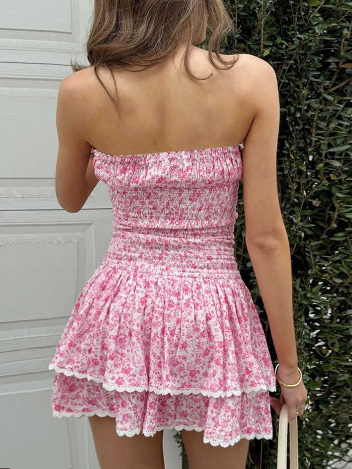 Ruffled Layered Floral Tube Mini Dress OutfitFlow