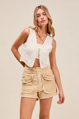 SO ME Mineral Washed Terry High Rise Cargo Shorts OutfitFlow