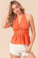 BiBi Back Open With Halter Neck Wrinkled Tank Top OutfitFlow