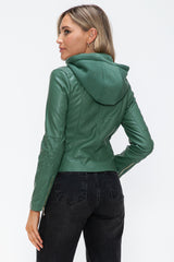 Outfit Flow - Snobbish Faux Leather Zip Up Drawstring Hooded Jacket