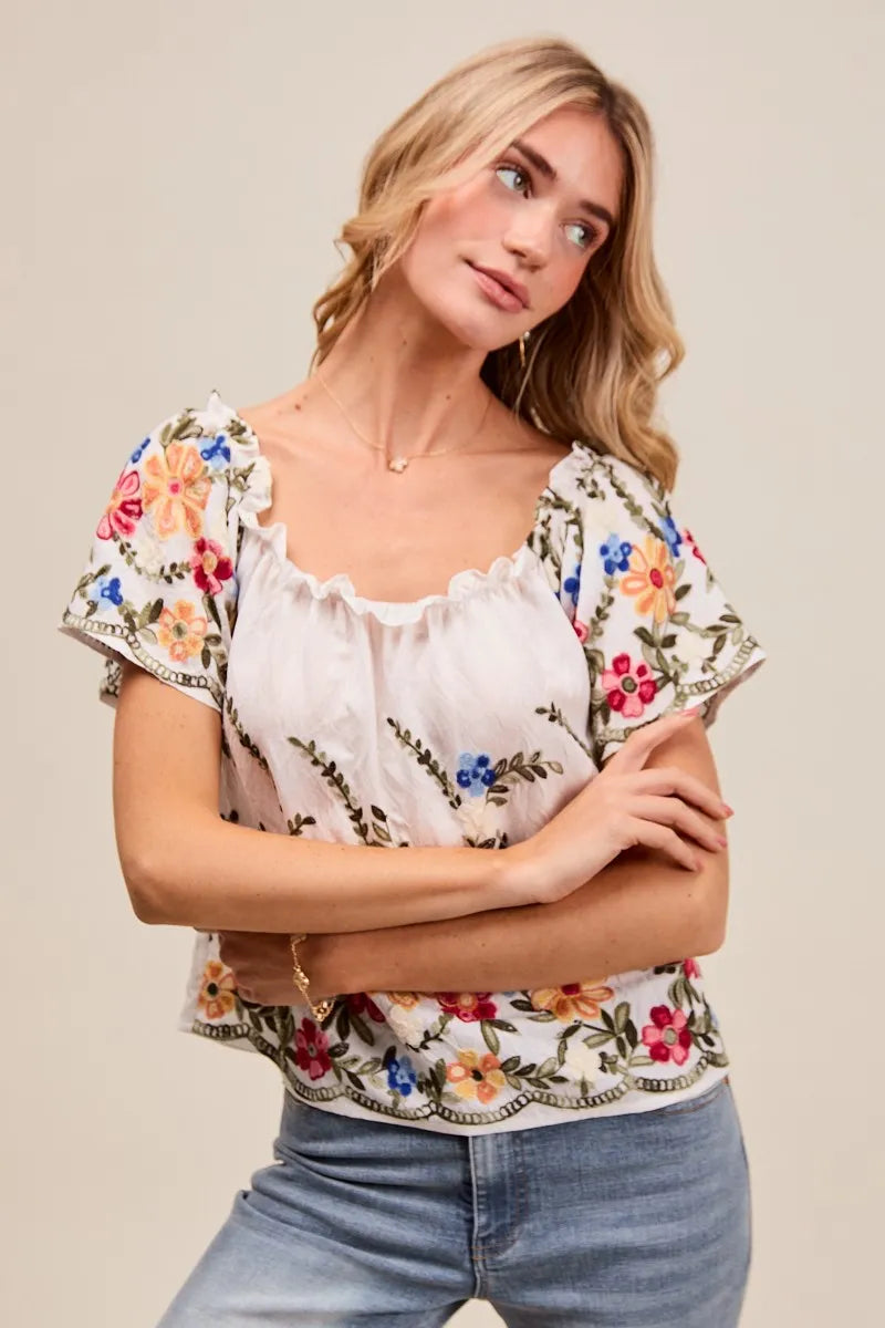 SO ME Floral Embroidered Two Way Off The Shoulder Blouse OutfitFlow