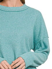 Zenana Brushed Ribbed Hacci Drop Shoulder Sweater Trendsi