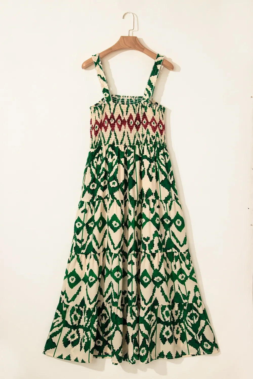Western Aztec Shirred A-line Sleeveless Maxi Dress OutfitFlow