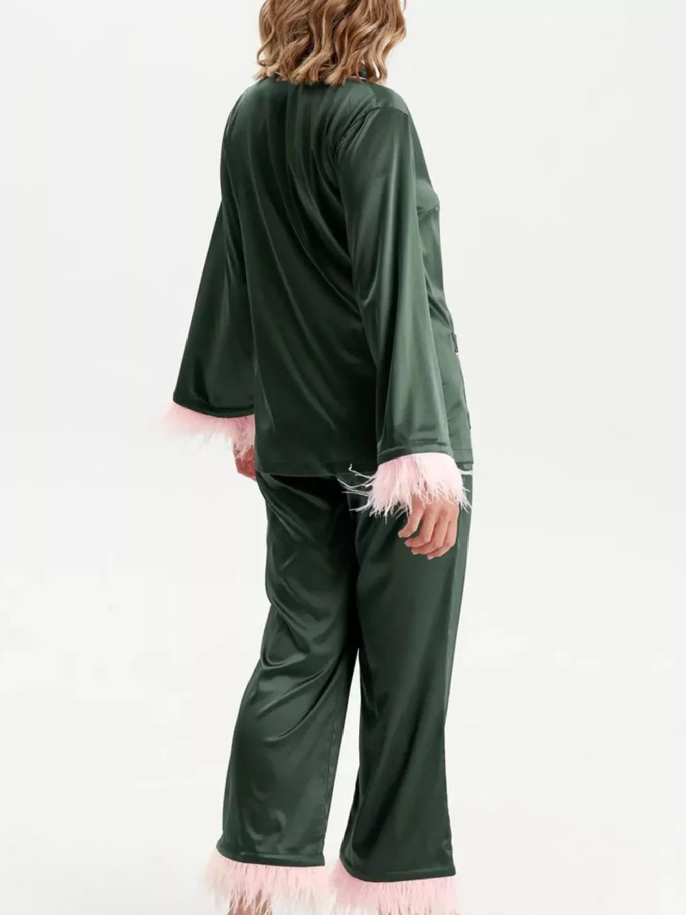 Silky Button Up Top and Pants Lounge Set OutfitFlow