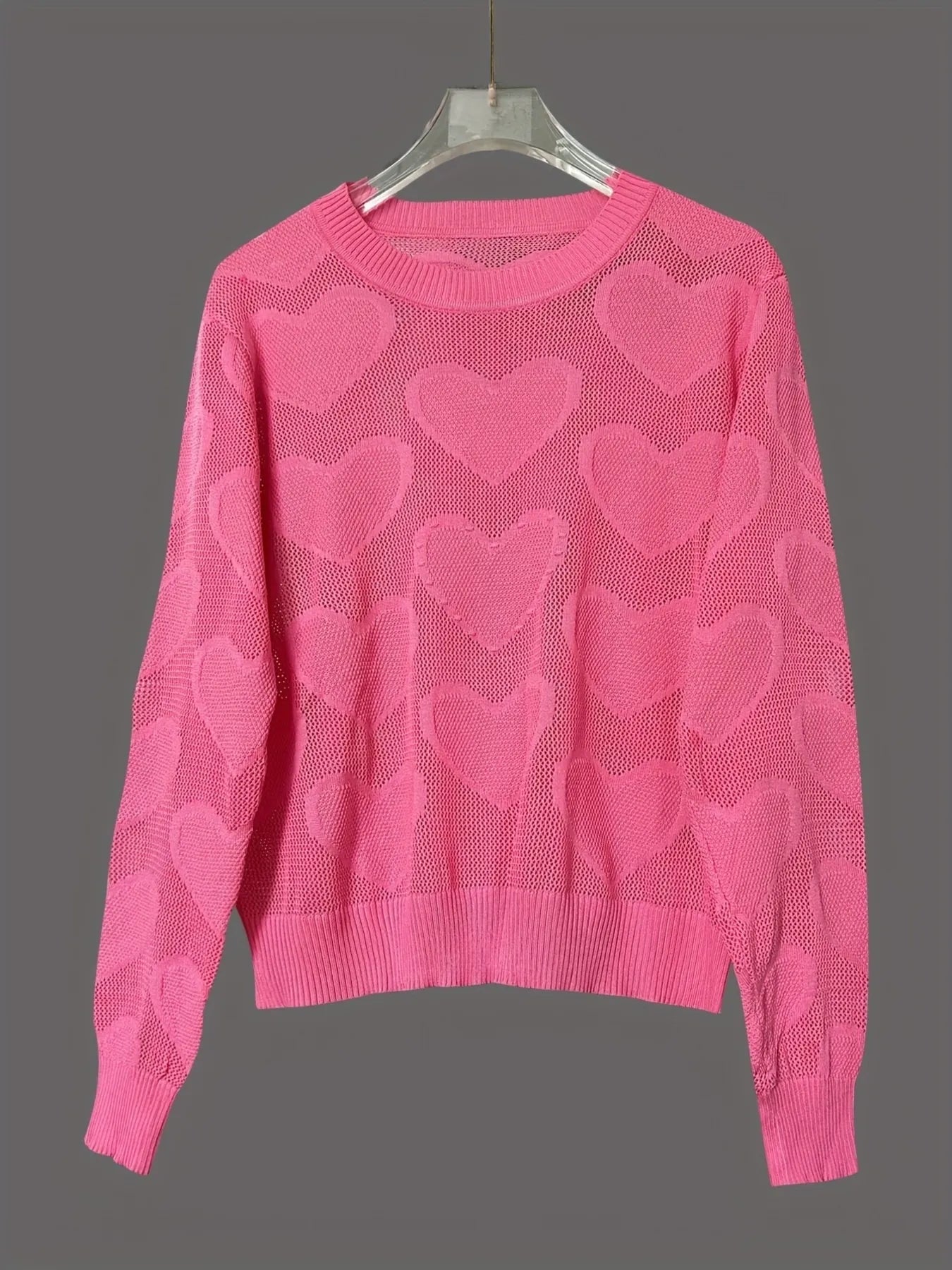 Heart Round Neck Long Sleeve Sweater OutfitFlow