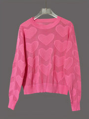 Heart Round Neck Long Sleeve Sweater OutfitFlow