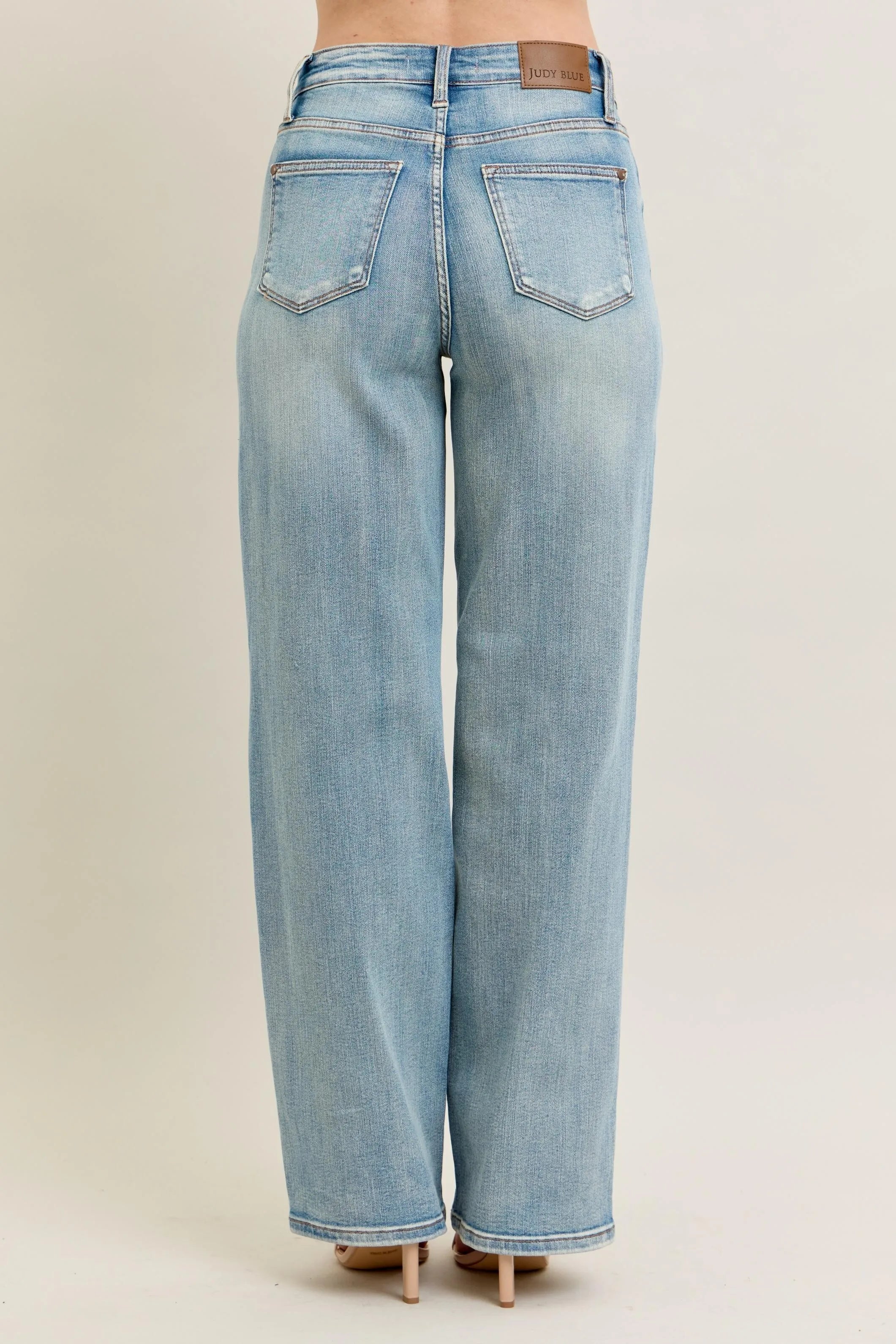 Judy Blue Full Size Hw Destroy & Knee Patch Straight Jeans Plus Size OutfitFlow