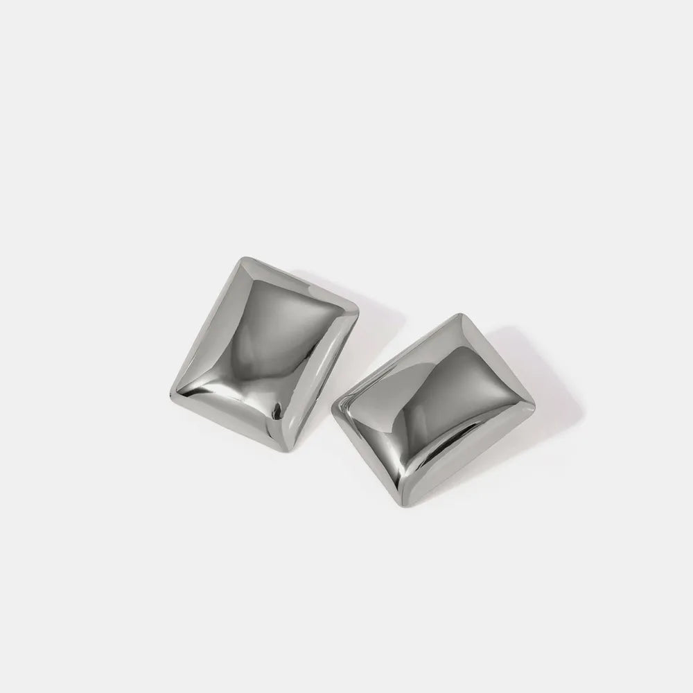 Stainless Steel Rectangular Stud Earrings Silver One Size OutfitFlow