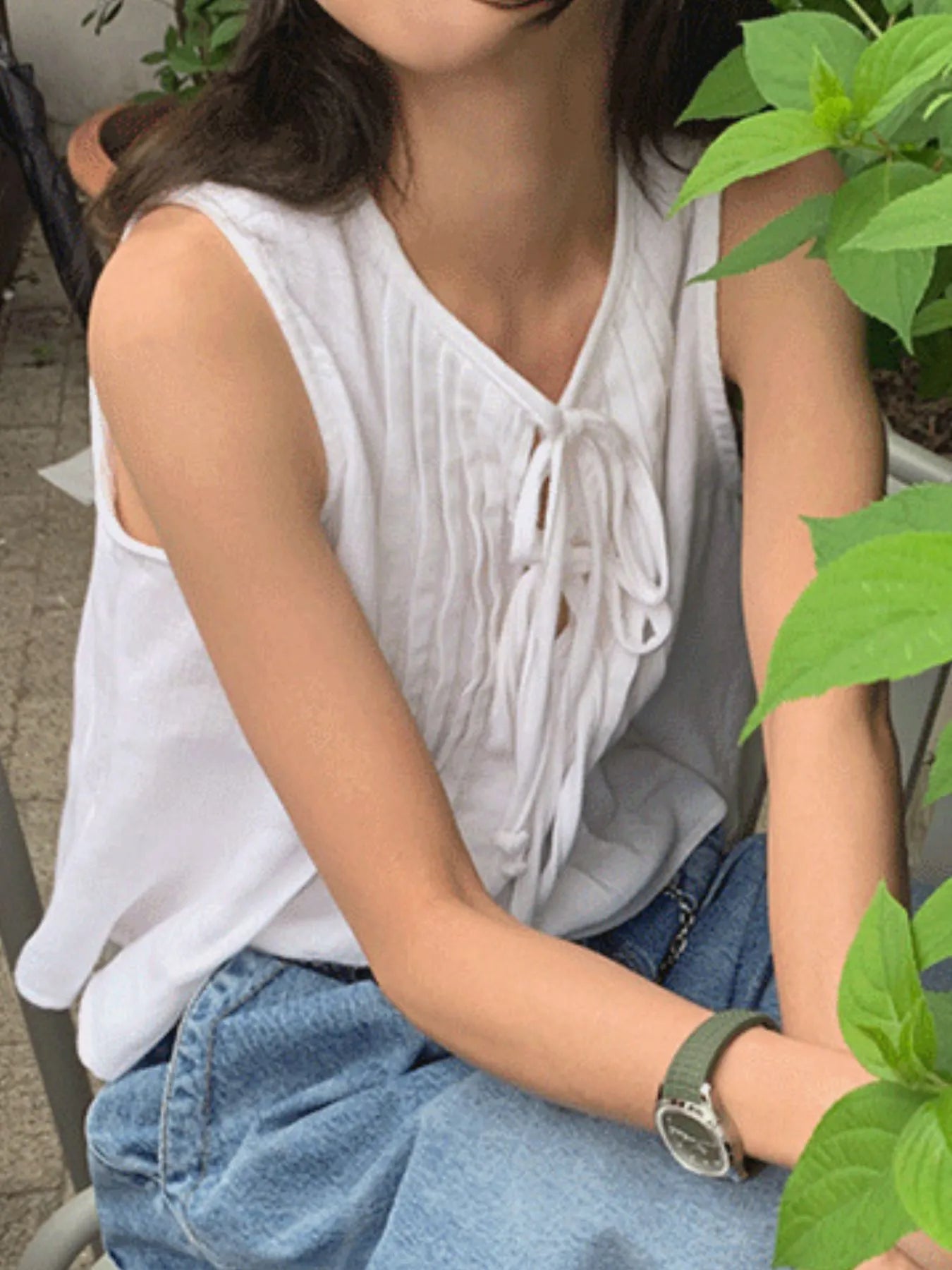 Tie-Front Sleeveless Summer Blouse OutfitFlow