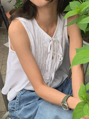 Tie-Front Sleeveless Summer Blouse OutfitFlow