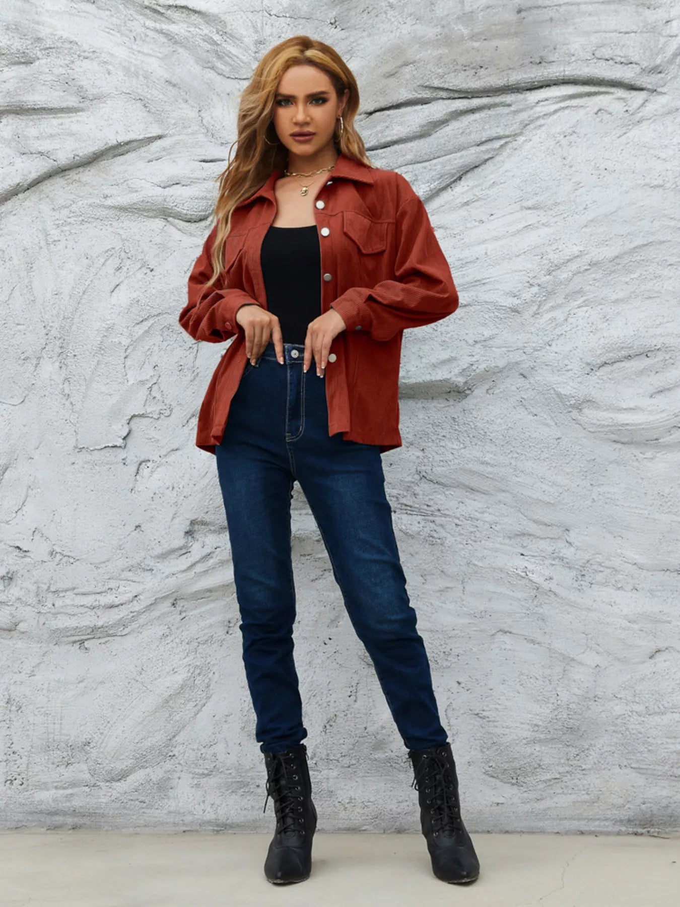 Casual Corduroy Button-Down Jacket OutfitFlow