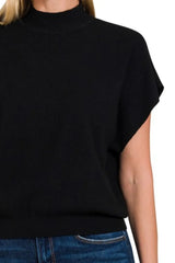 Zenana Mock Neck Short Dolman Sleeve Sweater OutfitFlow