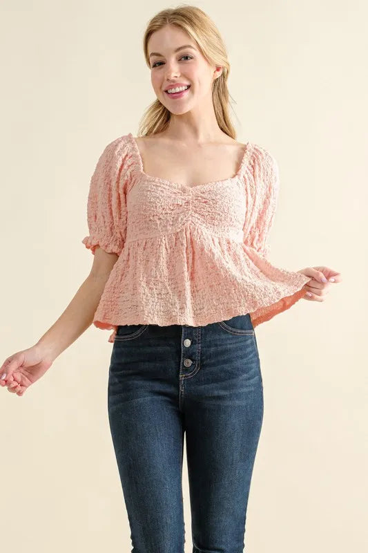 And The Why Lovely Textured and Smocked Top OutfitFlow