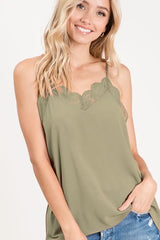 BiBi Lace Cami Solid Tank Top VINTAGE OLIVE OutfitFlow