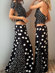 Polka Dot Top and Maxi Skirt Set OutfitFlow