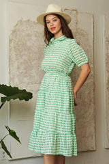 Davi & Dani Checkered Puff Sleeve Tiered Shirt Dress OutfitFlow