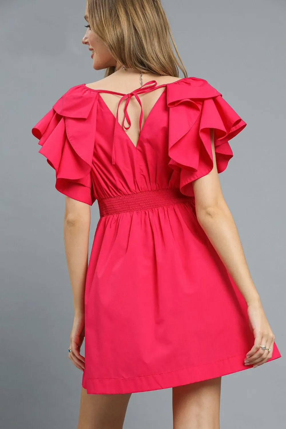 Umgee Double Ruffle Sleeve Fit and Flare Dress OutfitFlow